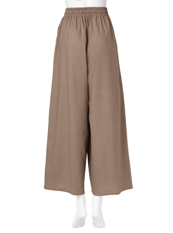 日本 GRL - 棉麻混舒適百搭綁帶寬褲-摩卡棕 (F)