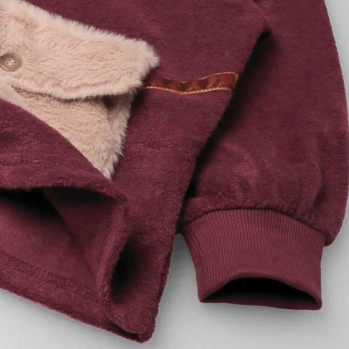 akachan honpo - 仿羔皮呢休閒上衣-暗紅色