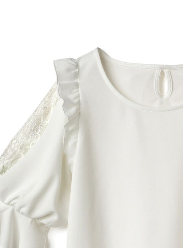 日本 GRL - 甜美蕾絲拼接短袖上衣-星塵藍