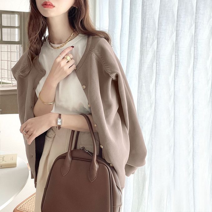 日本 Classical Elf - [必收款] 2WAY輕量百搭薄針織外套-咖啡