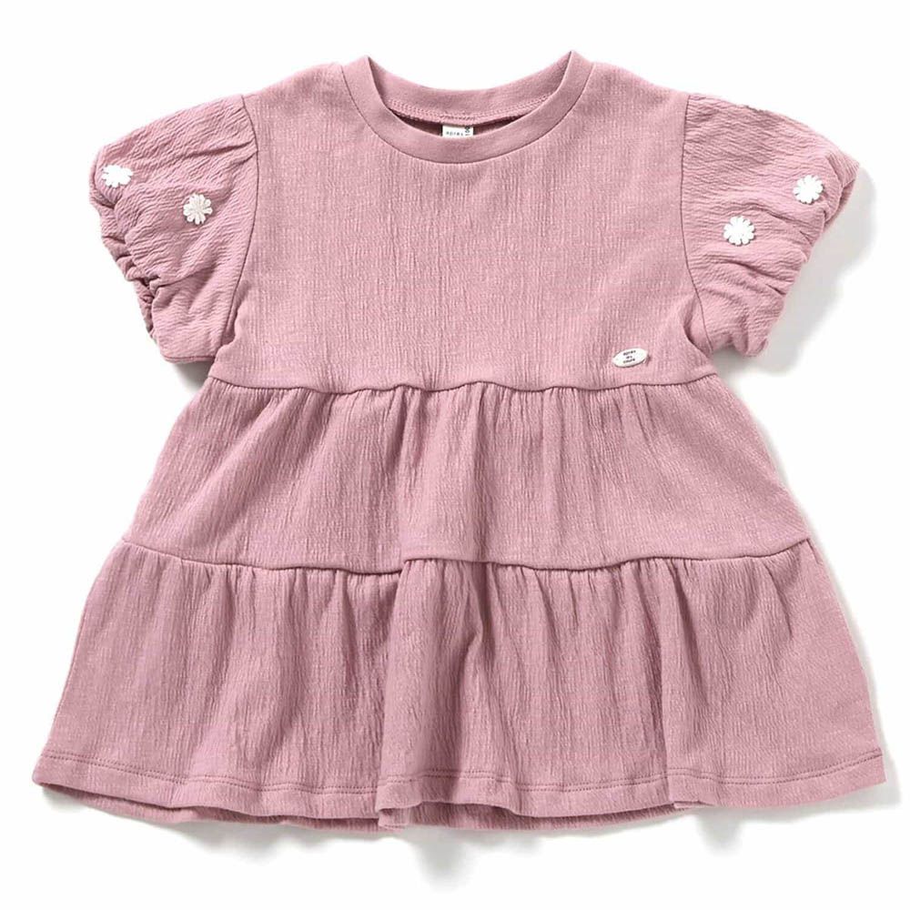 立體小花層次衣襬短袖上衣-粉紅