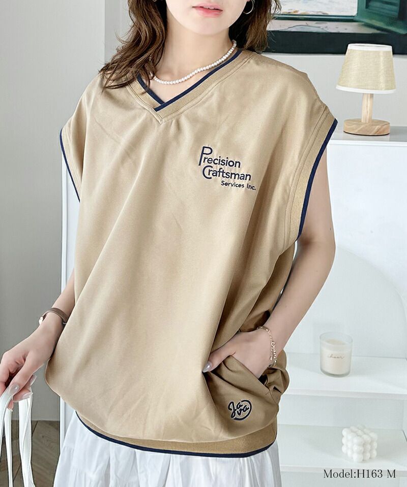 日本 Classical Elf - 英文刺繡百搭無袖上衣/背心-深藍