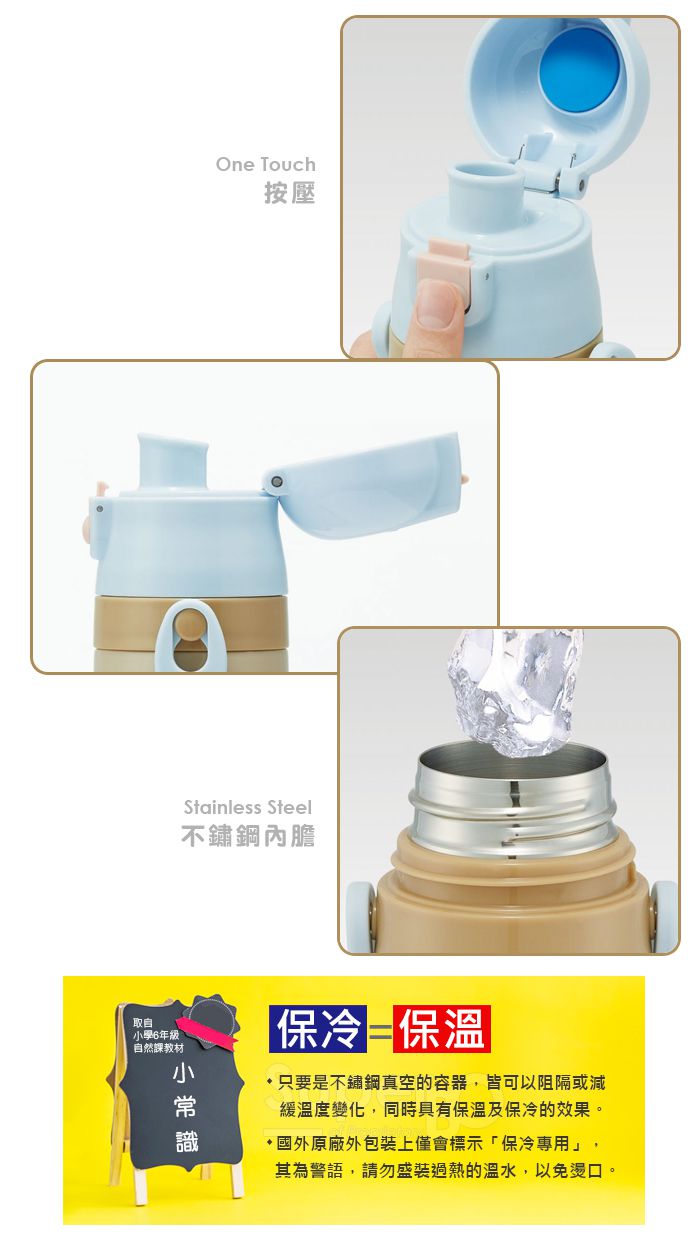 日本 SKATER - 兒童不鏽鋼直飲保溫水壺(470ml)-奇奇蒂蒂-軟萌萌