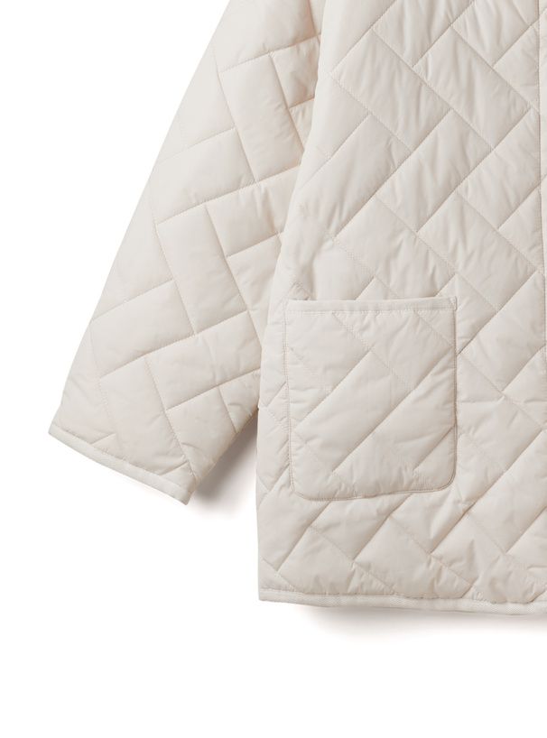 日本 GRL - 圓領寬鬆休閒絎縫夾克-象牙白