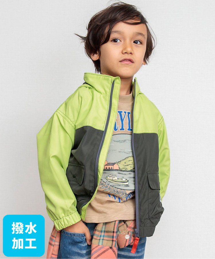 日本 BREEZE - 潑水加工 繽紛連帽防風外套-萊姆
