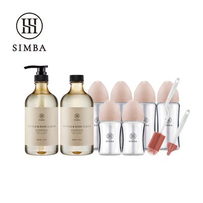 Simba 小獅王辛巴 - 強酵去汙！蘊蜜質金玻璃寬口奶瓶清潔明星組-新生適用-栗粉