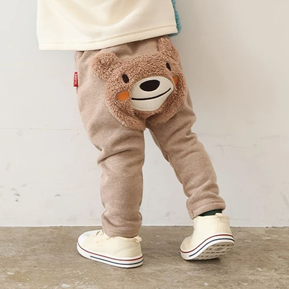 超萌毛絨屁屁裏起毛長褲-小熊-卡其