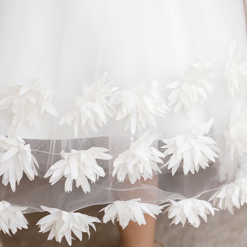 蕾絲網紗圓領無袖公主裙-立體花花-粉色