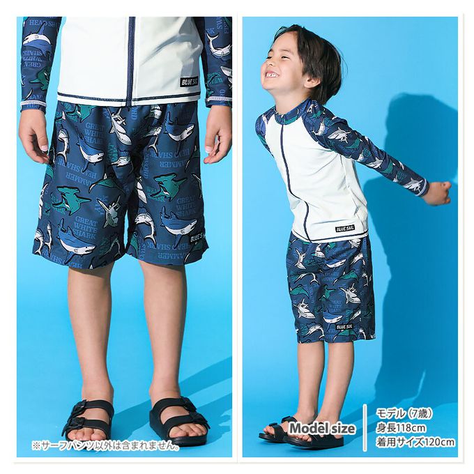 日本 ZOOLAND - 抗UV 童趣印花海灘褲／泳褲(含內褲)-恐龍徽章-黑