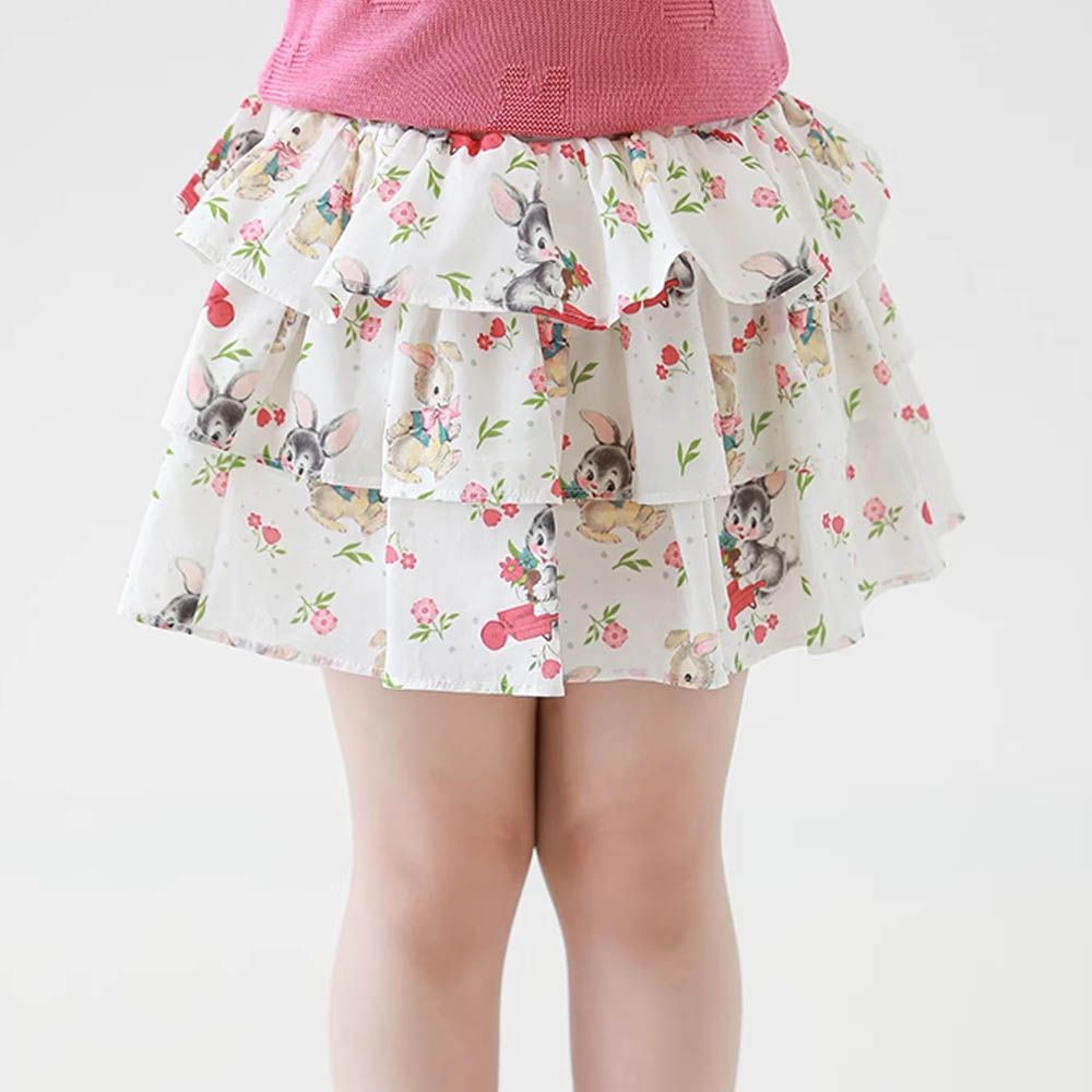 純棉三層蛋糕短裙-田園風兔子-米白