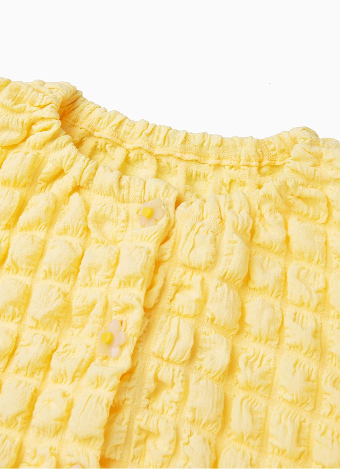 韓國 OZKIZ - 棉花糖立體紋花朵鈕扣外套-象牙白