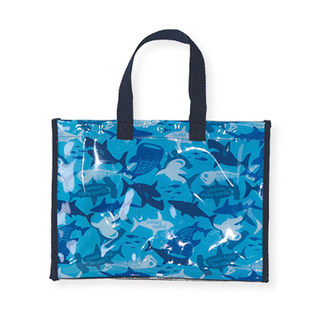 日本 ZOOLAND - 防水PVC手提袋/游泳包-迷彩鯊鯨-藍色 (25x34cm)