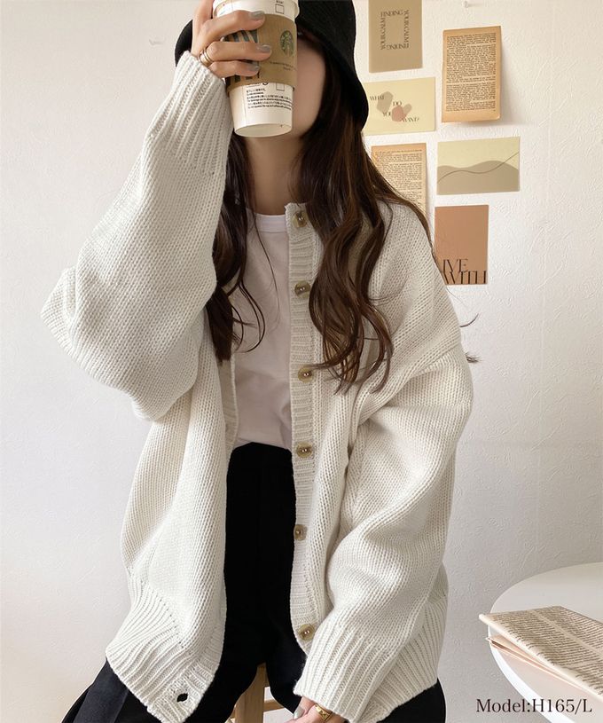 日本 Classical Elf - 雙面穿寬鬆針織鈕釦開襟衫-淺摩卡