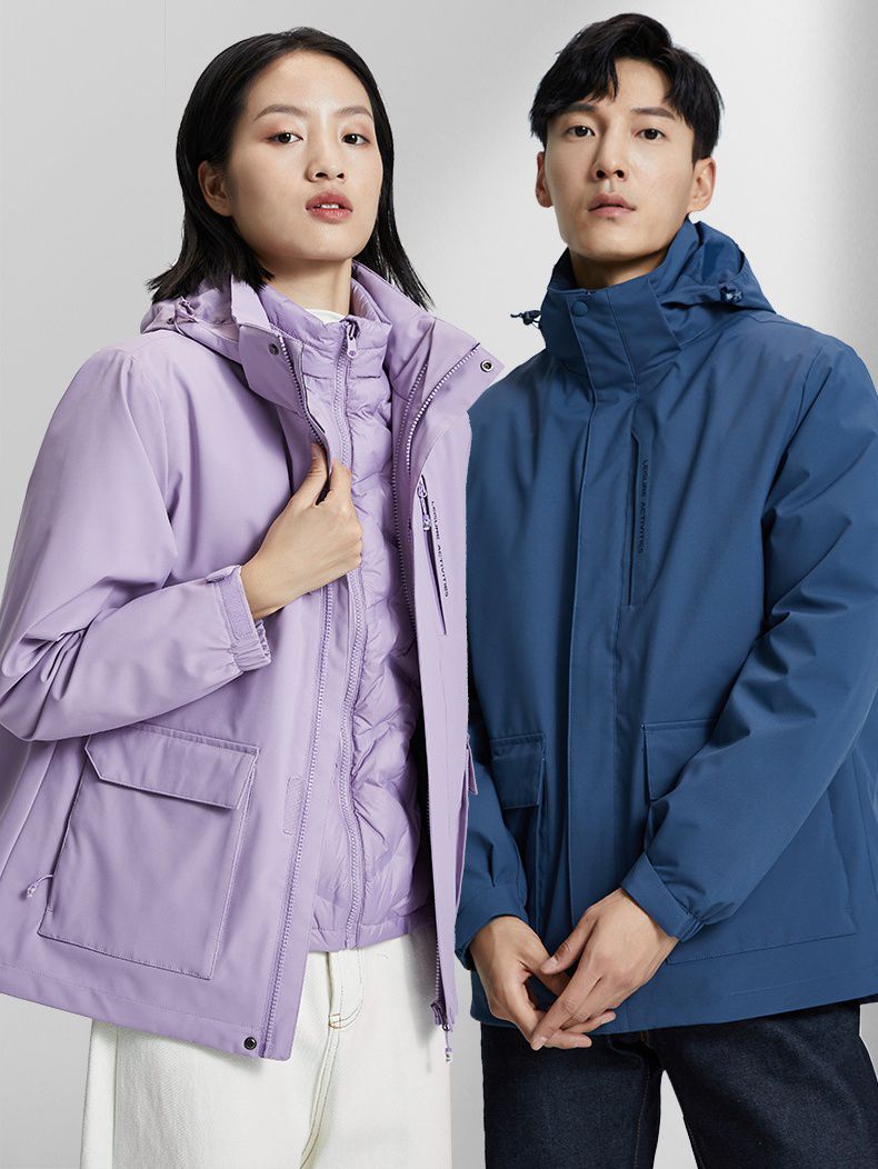 羽絨防風防雨三合一衝鋒外套-含絨量80%-櫻花粉-女版