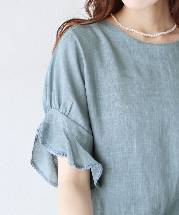 日本 BLUE EAST - 棉麻透氣涼爽短袖上衣-米杏