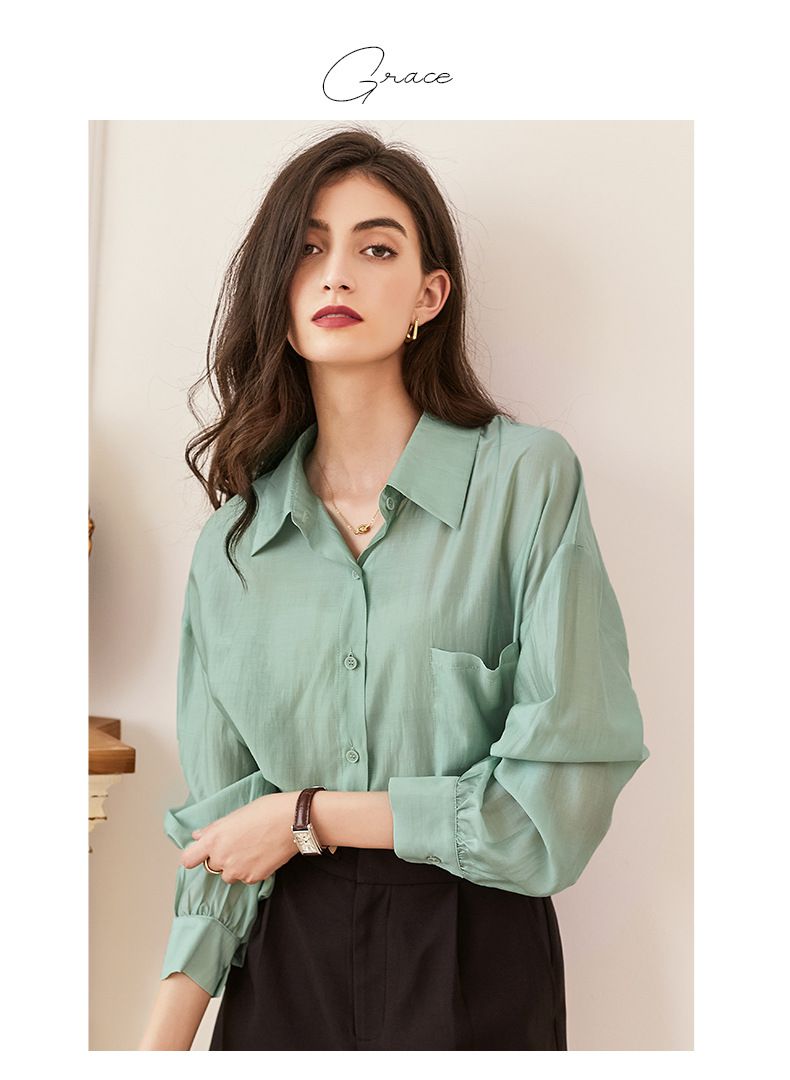 氣質透膚襯衫/罩衫-淺綠色 (M)