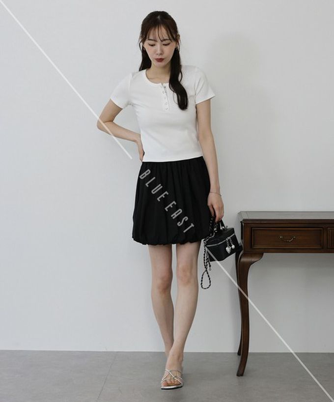 日本 BLUE EAST - 亨利領合身美型短袖上衣-粉紅