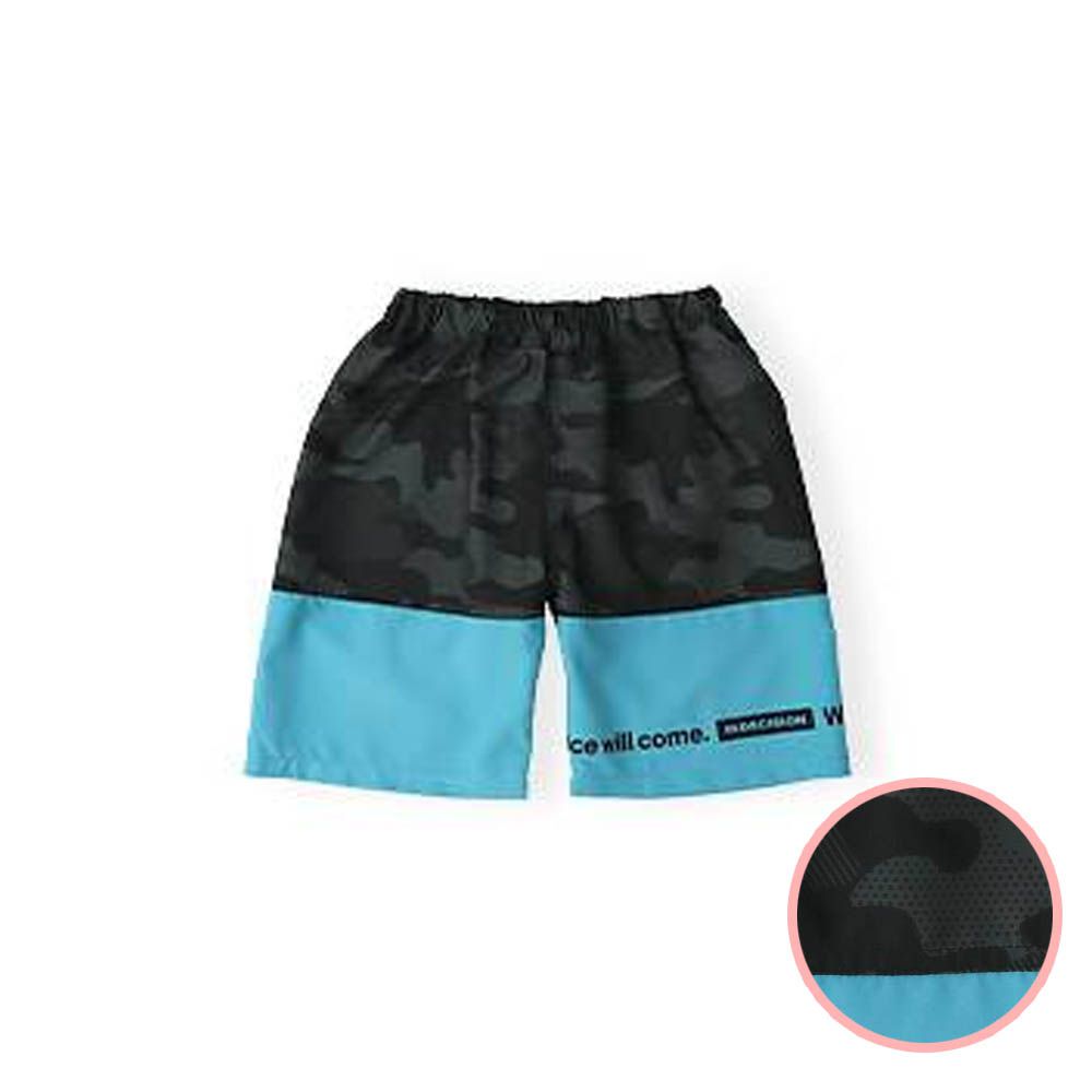 抗UV 童趣印花海灘褲／泳褲(含內褲)-迷彩撞色-藍