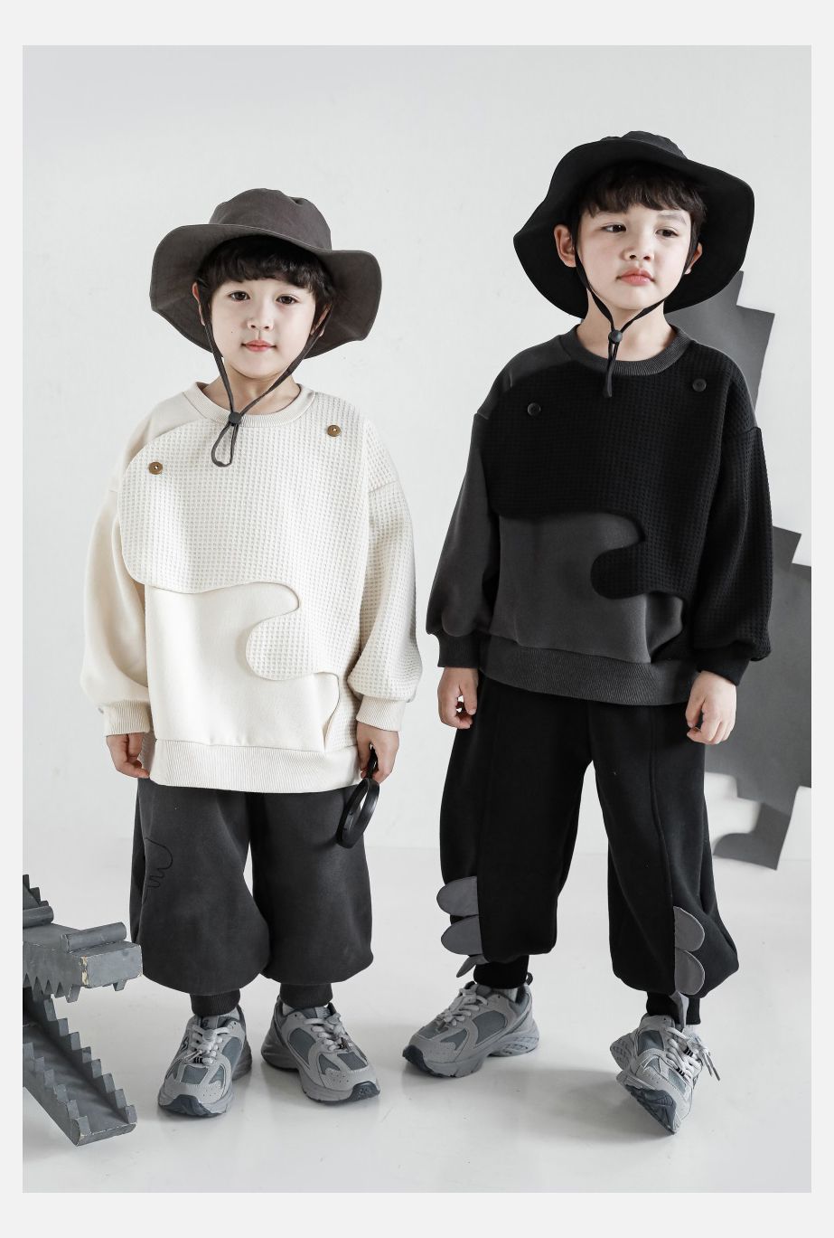 TONGMO - 加厚造型腰鬆緊休閒長褲-恐龍背棘-深灰色