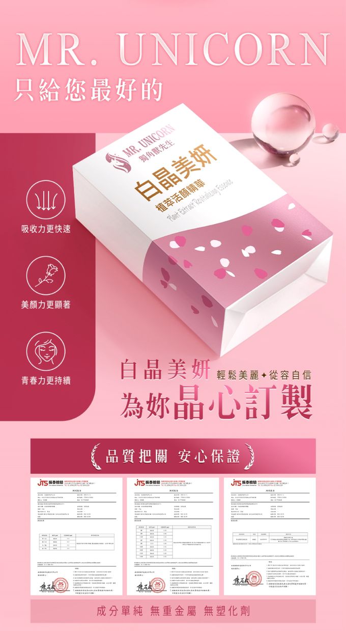 獨角獸先生、白晶美妍、亮白、美肌、美白