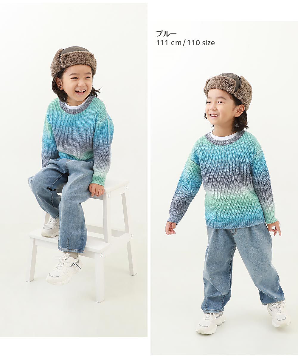 日本 devirock - 可水洗圓領漸層長袖針織衫-粉紫系