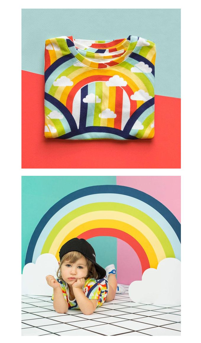 英國 SLEEP NO MORE - 100% 有機棉兒童短袖上衣-彩虹雲朵