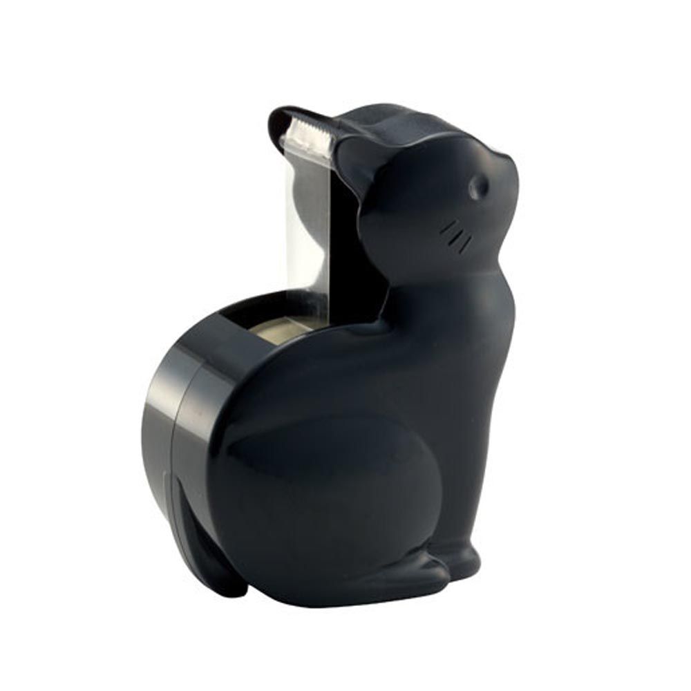 日本文具 NICHIBAN - 日本製 繽紛安全膠帶切割台(含透明膠帶*1個)-貓咪-黑-膠帶規格(15mm適用)