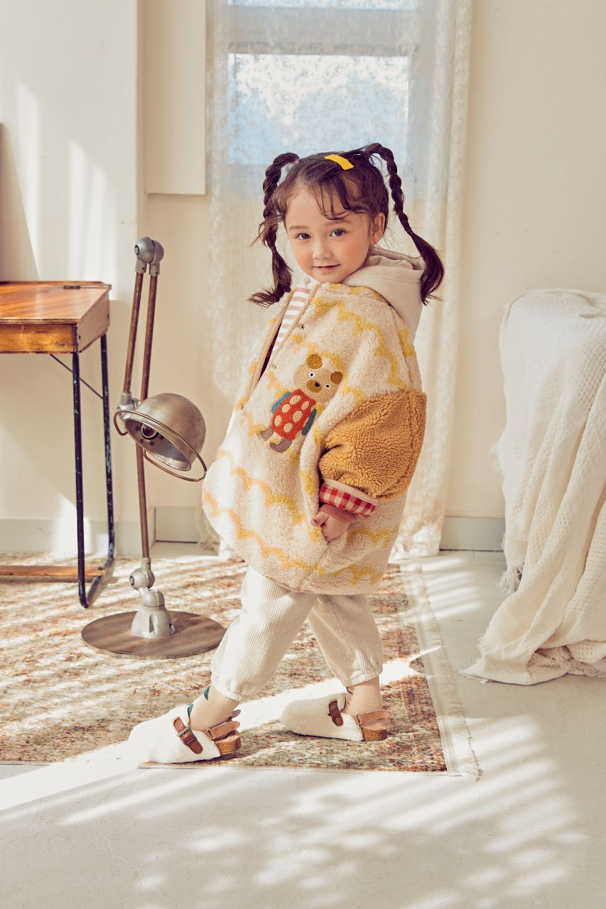 韓國 Mimico - 雙面可穿搖粒絨外套-黃／紅格子