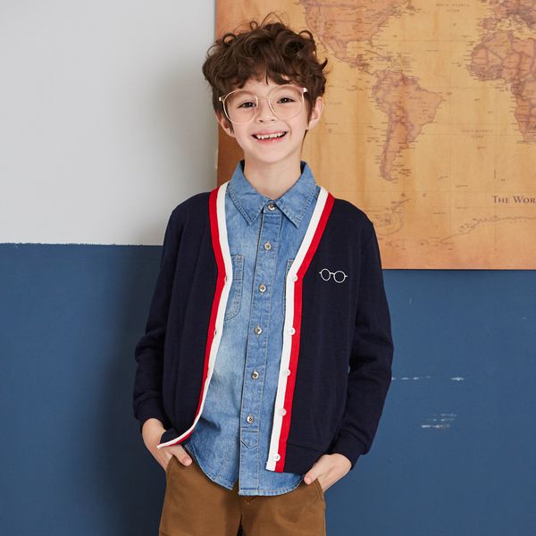 麗嬰房 Little moni - 學院風針織外套-深藍