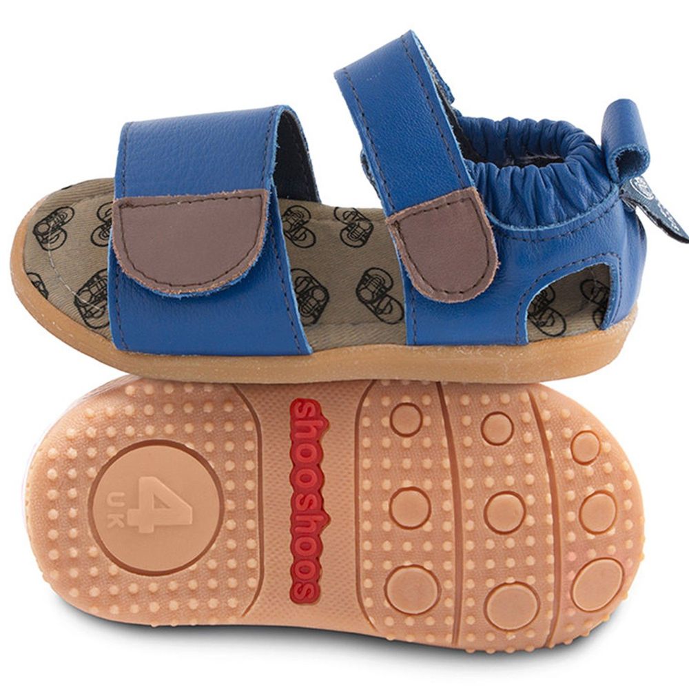 英國 shooshoos - 健康無毒真皮手工涼鞋/童鞋-寶藍開放式涼鞋