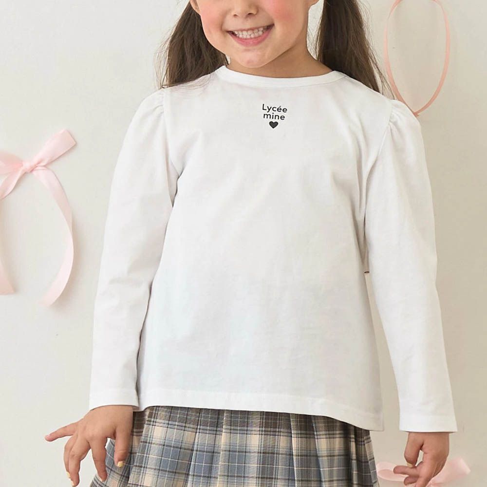 100%棉 前後兩穿荷葉邊長袖上衣-白