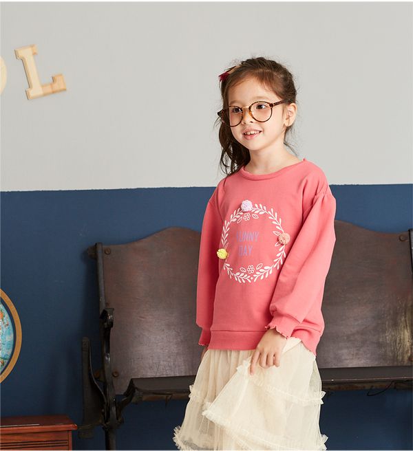 麗嬰房 Little moni - 圓領荷葉邊立體花朵上衣-熱情粉