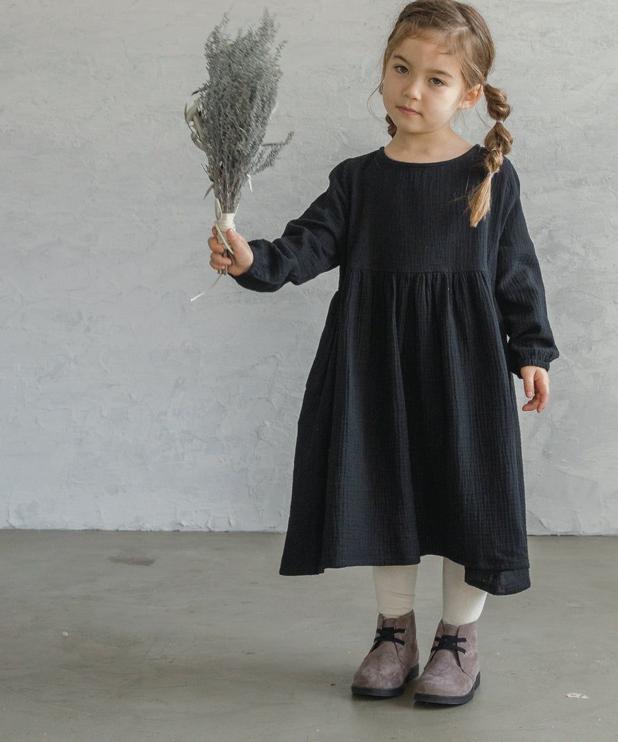 日本 PAIRMANON - 透氣二重紗 簡約薄長袖洋裝-孩子-洋紅