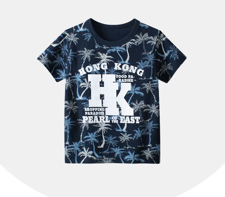 純棉短T-HK椰子樹-藍色