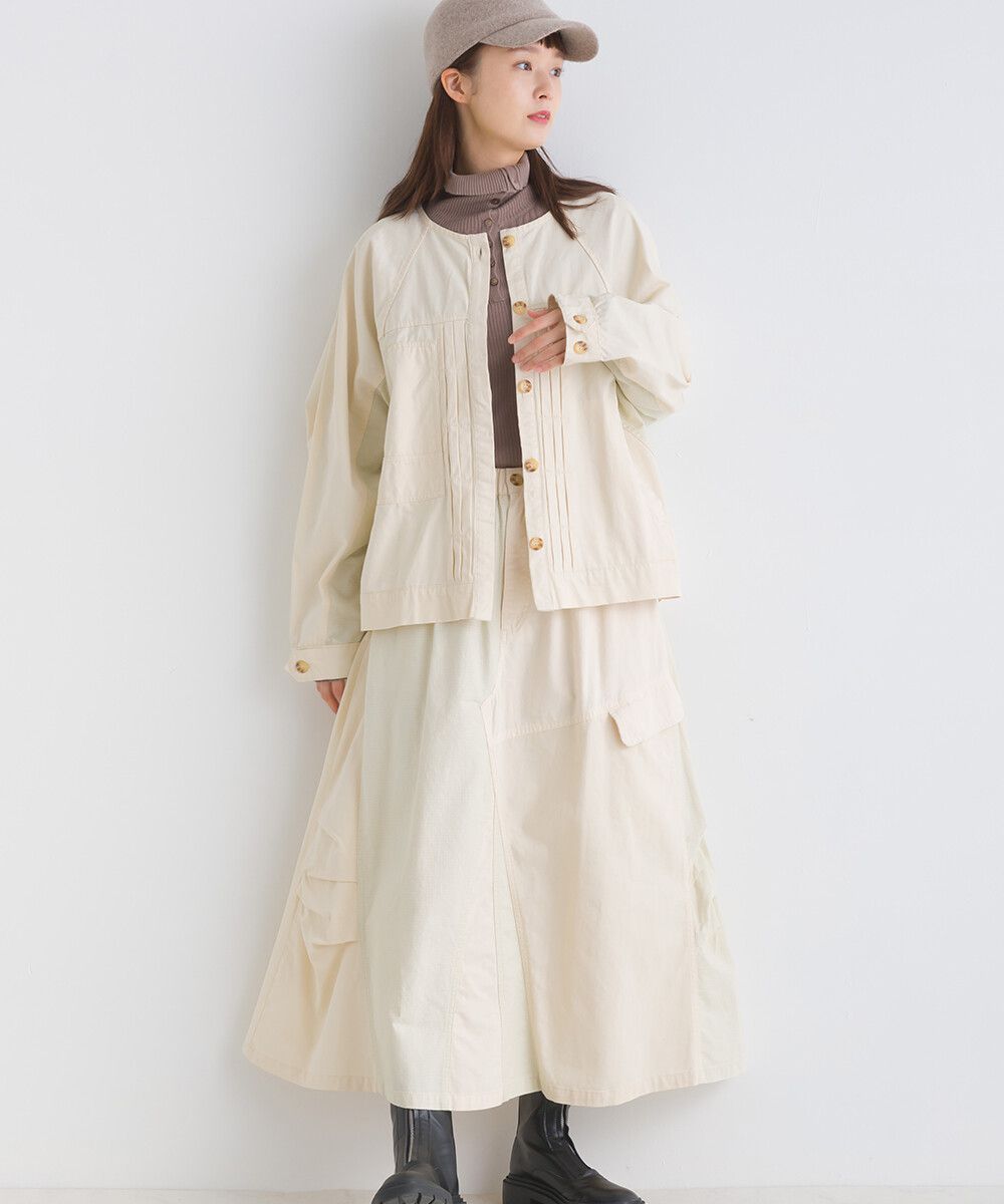 日本女裝代購 - 休閒風口袋拼接百搭長裙-軍綠