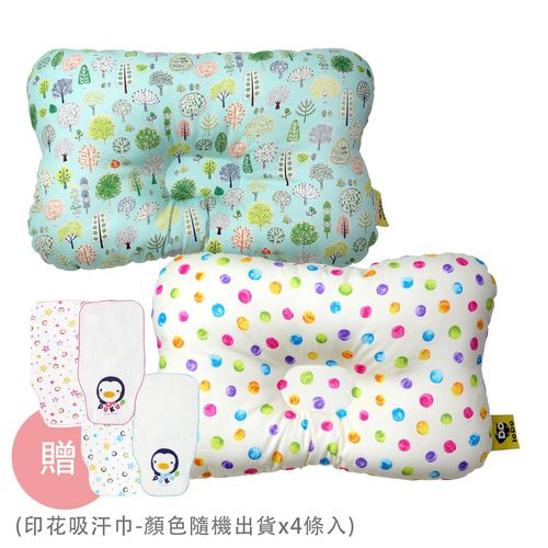 Breeze 透氣雲朵枕/護頭枕-2 入組-筆刷點點x1+森林公園x1-買贈印花吸汗巾-顏色隨機出貨x4條入