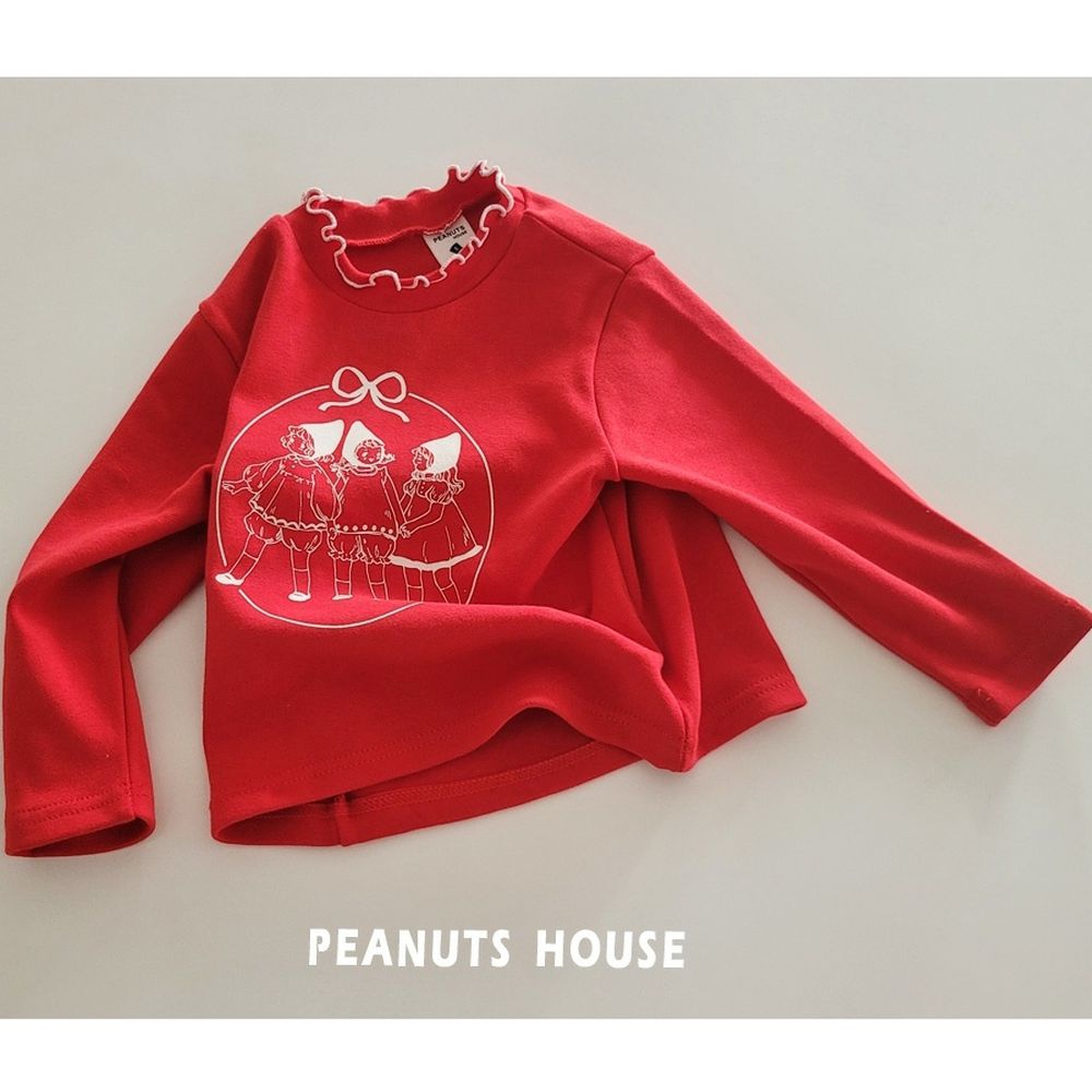 Peanuts House 尖帽少女圖案木耳邊領長袖上衣-紅