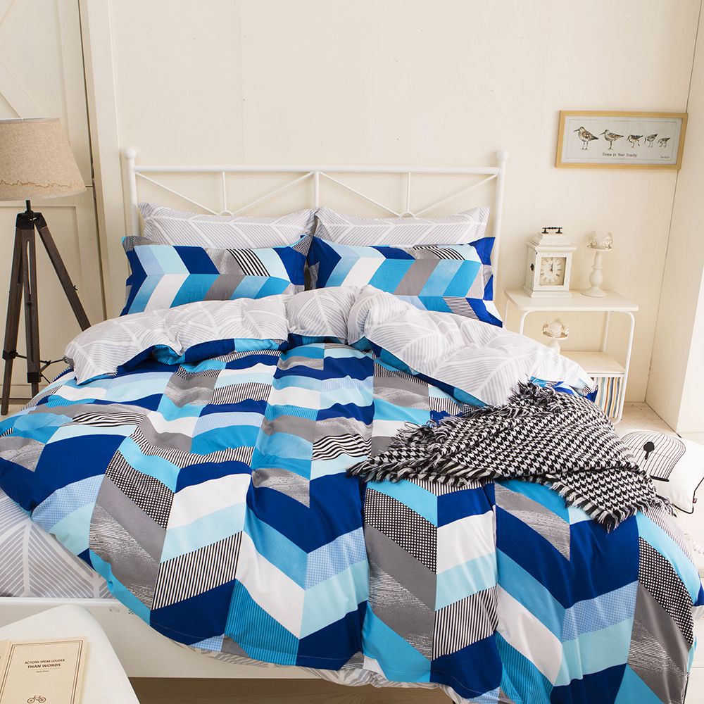 台灣製 人造水洗棉寢具組-布蘭卡-雙人四件式床包被套組