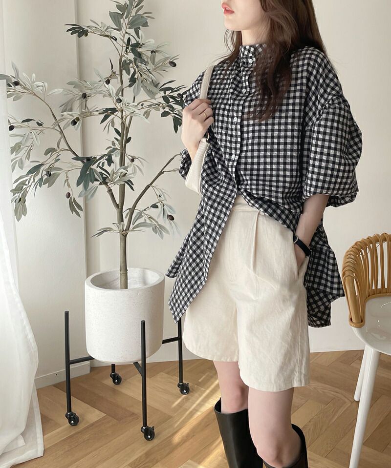 日本 Classical Elf - 2WAY文藝泡泡皺縮短袖上衣-米白