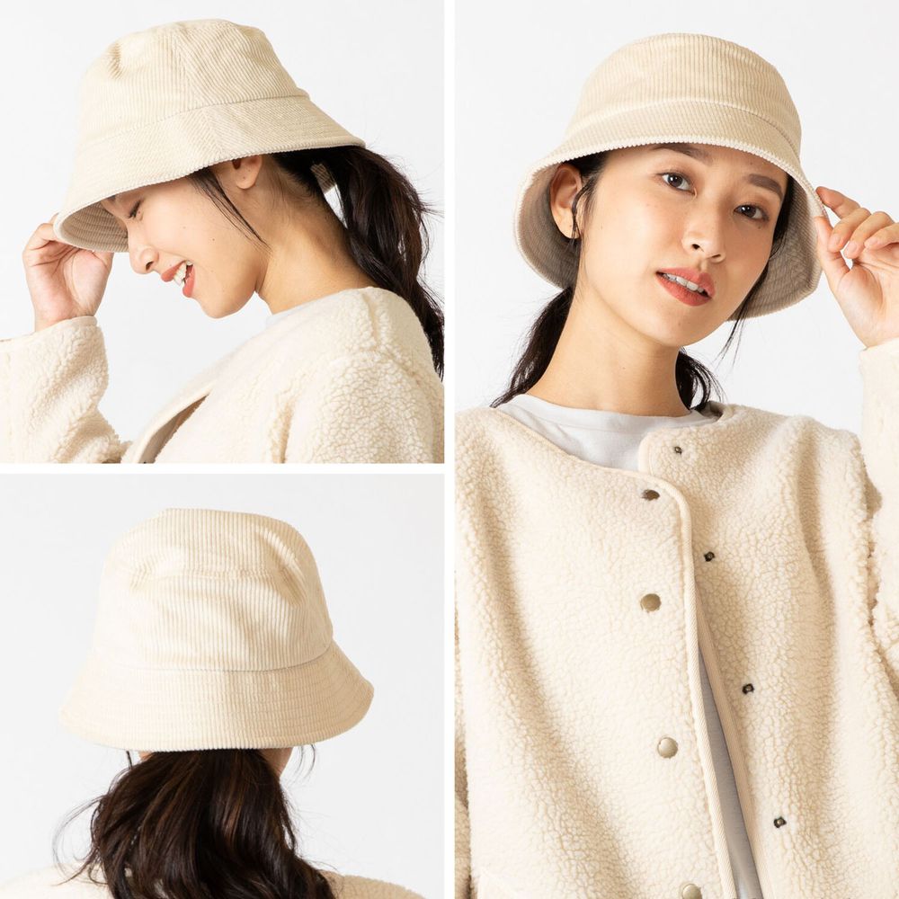 日本 jou jou lier - 燈芯絨漁夫帽(可調尺寸)-細羅紋-米 (FREE)