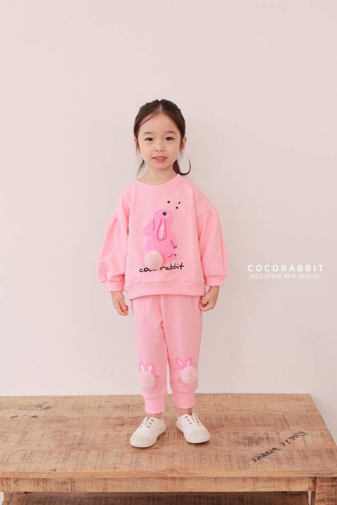 韓國 Coco rabbit - 毛圈兔兔印圓領長袖上衣-粉