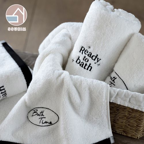 韓國 SSUEIM - 韓國製100%純棉飯店毛巾禮盒4件組40x80cm-文字款
