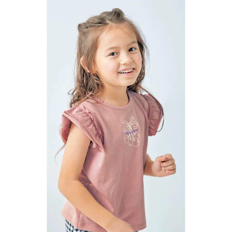 日本千趣會 - GITA 天竺棉荷葉飛飛袖刺繡短T-檸檬-黃