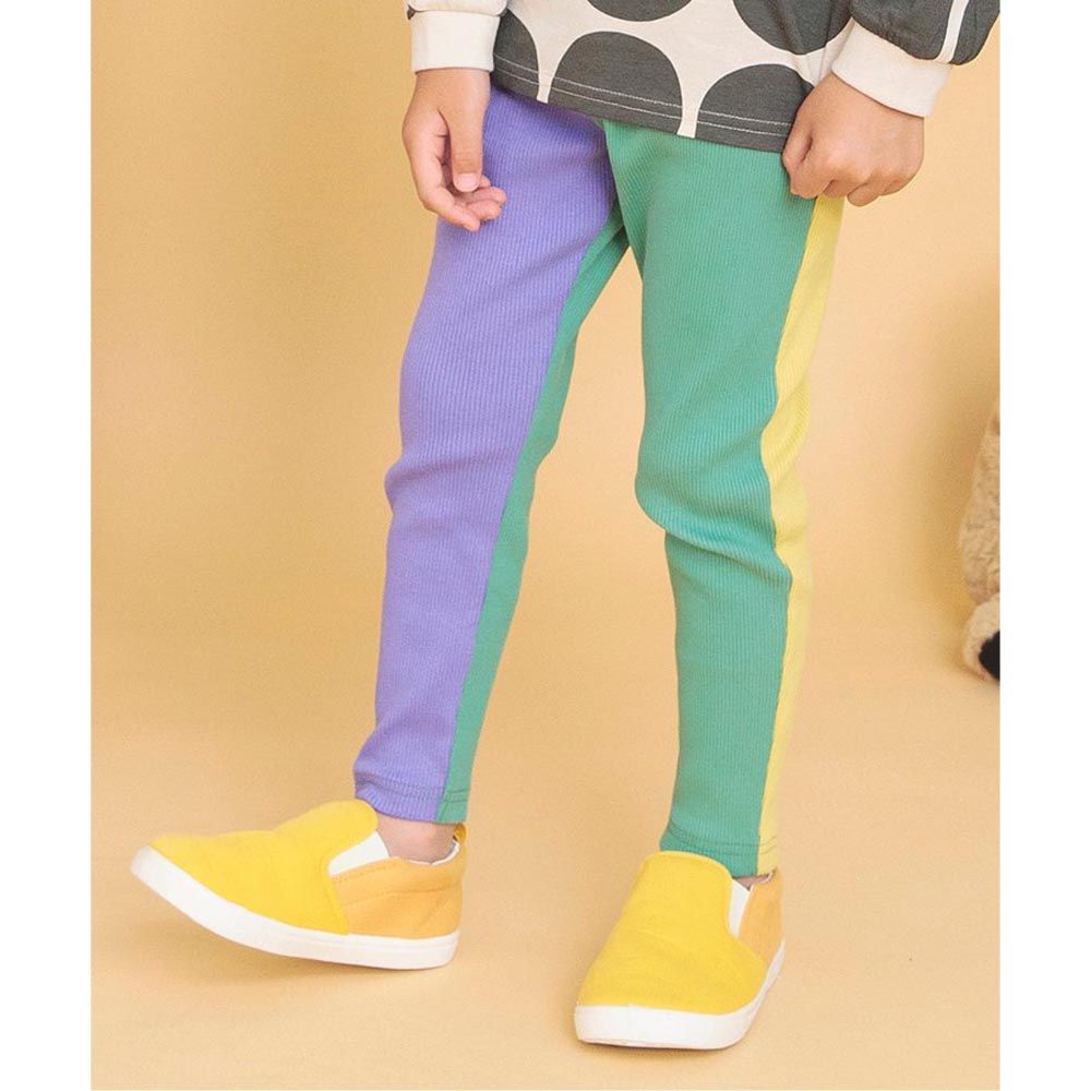 日本 BREEZE - 熱銷款 百搭鬆緊長褲(9分丈)-羅紋款-紫綠黃撞色