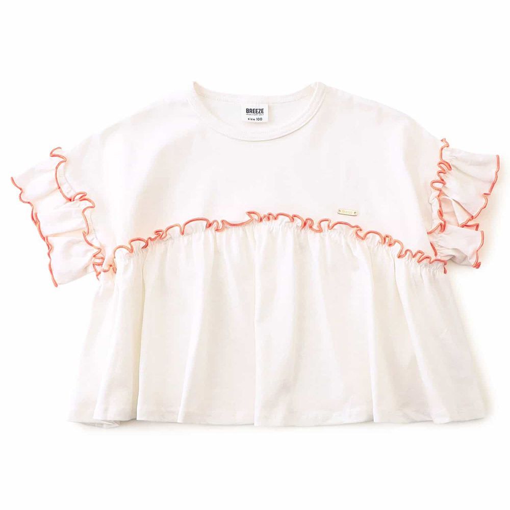 QQ木耳邊傘擺落肩短袖上衣-白