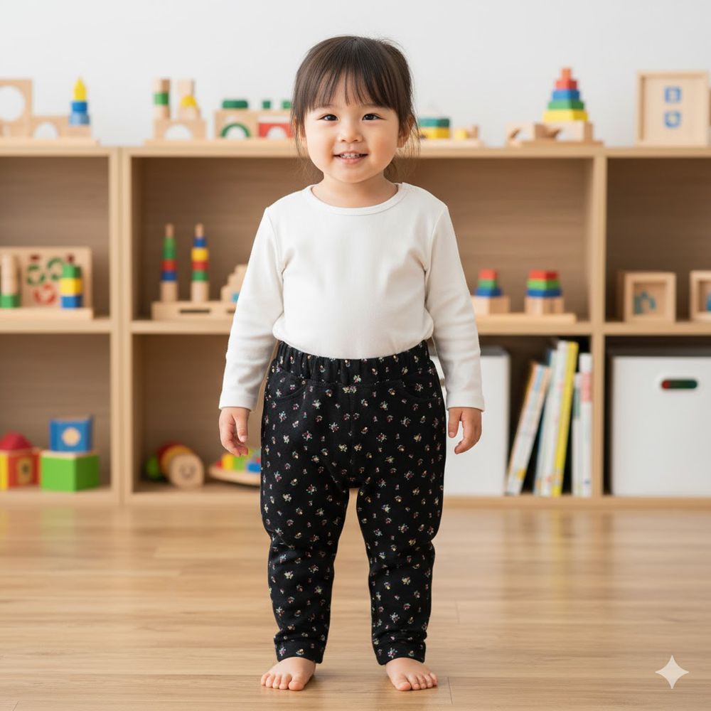 10分經典褲 刷毛內裡-一般合身款 花紋-黑色