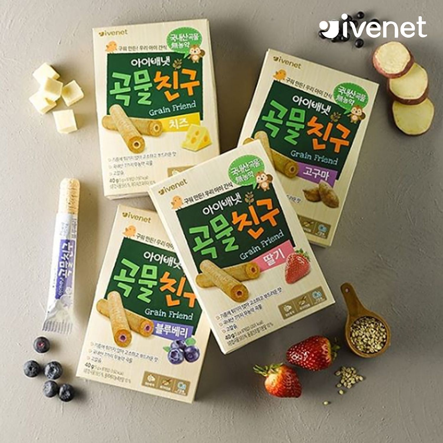 ivenet-艾唯倪 - 9M+寶寶零食組-(內含番薯穀物棒*1+柑橘穀物棒*1+優格泡芙米餅*1+蔬菜泡芙米餅*1)