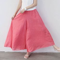 Yukié - 優雅百搭舒適顯瘦寬褲-含內裡-玫粉色 (F)
