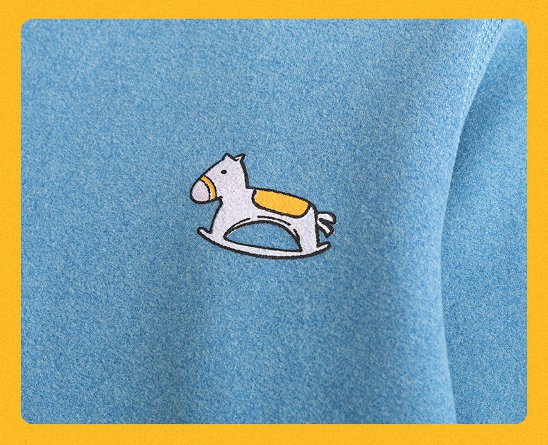 德絨圓領無痕長袖家居服套裝/睡衣-變色木馬-淺藍色