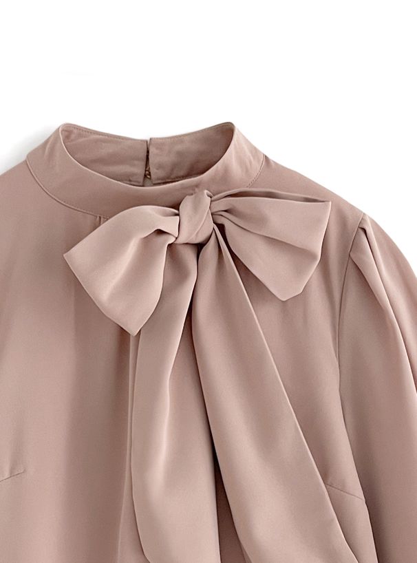 日本 GRL - 華麗側紐結澎澎袖上衣-櫻花粉